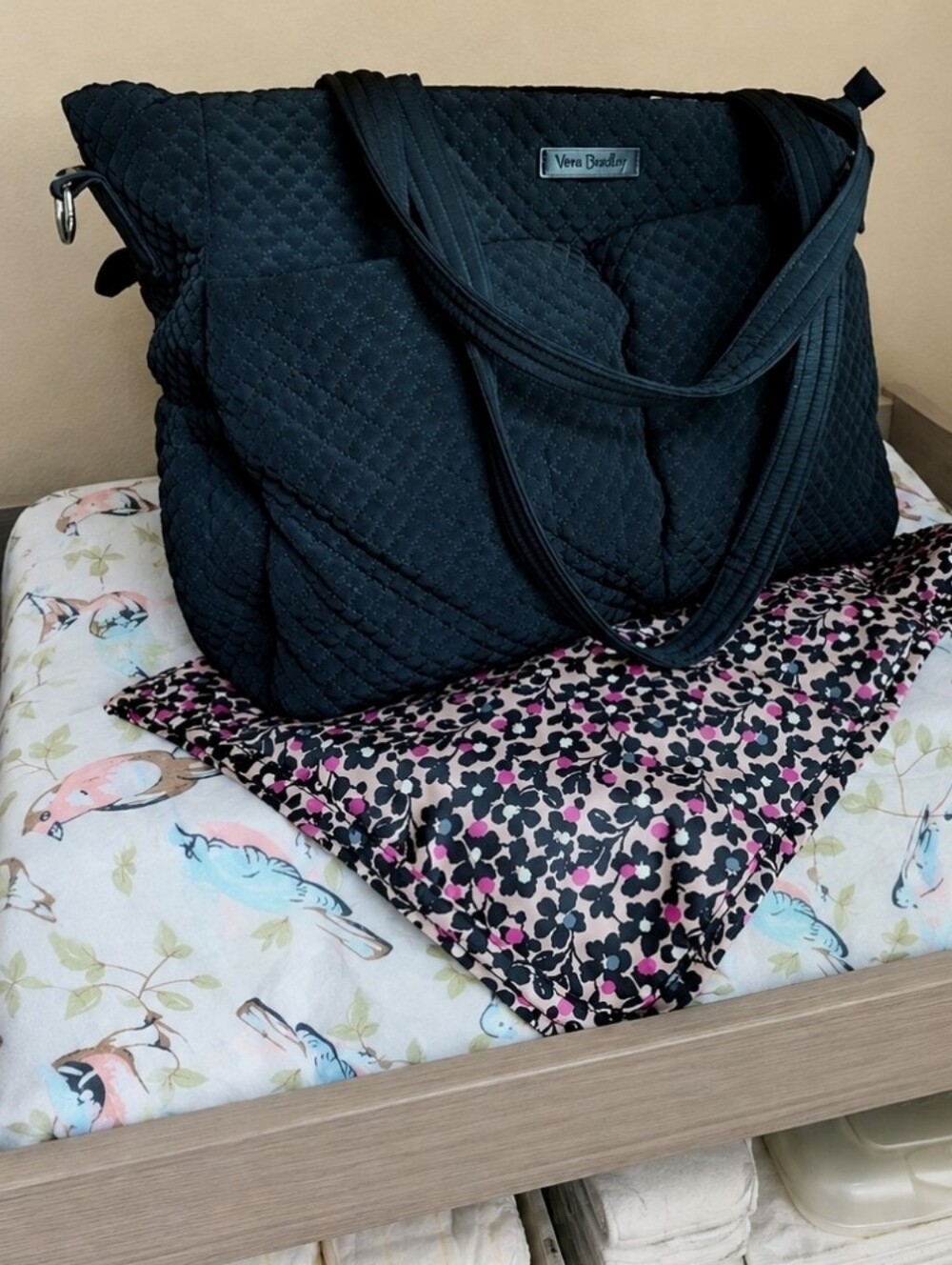 Vera Bradley Black Quilted Baby Diaper Bag Lined EUC Accessories Gender Neutral